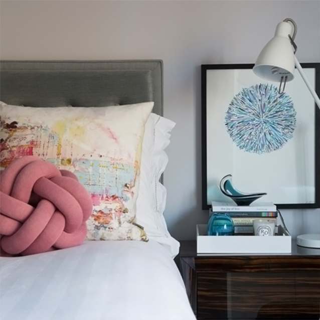 Camden King Bed in Romo Linara Eucaluptus & DG Hetton Smoke